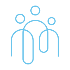 An icon showing 3 light-blue simple representations of people